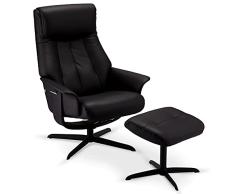 Ibbe Design Sillón Relax Sillón Reclinable con Reposapiés Negro Reclinación Manual Bilbao Tapizado en Cuero, Ajustable