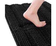 subrtex Alfombra de baño de felpilla a Rayas, Alfombra de baño Suave para baño, Absorbente de Agua, Alfombrilla de Ducha de Secado rápido, Lavable a máquina (Negro, 20 x 32 Pulgadas)