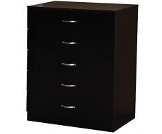 Home Discount - Cajonera, 5 cajones con Tiradores y rieles de Metal, con Soporte Exclusivo Anti-combado para cajón, Muebles de Dormitorio Riano, Color Negro