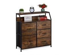 Relaxdays Cómoda (5 cajones, 2 estantes, Libros y decoración, estantería Industrial, 87 x 84 x 32 cm), Color marrón y Negro, Madera, 87x84x32 cm
