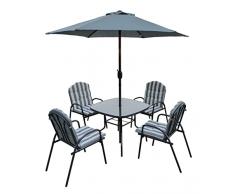 KG KITGARDEN Conjunto Balcón/Terraza, 1 mesa centro, 4 sillones y 1 parasol, Gris, Set Dakota