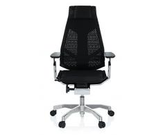 hjh OFFICE 652602 Silla de Oficina GENIDIA Pro Tejido de Malla Negro, Silla ejecutiva ergonómica, reposabrazos y reposacabezas Ajustables
