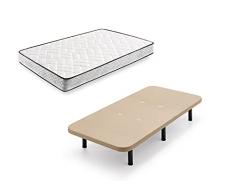 HOGAR24 ES Cama Completa - Colchón Flexitex + Base Tapizada 3D + 6 Patas de 26cm, 90x190 cm