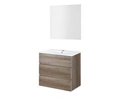Baikal | Conjunto Completo de Mueble de Baño Suspendido a la Pared con Lavabo Cerámico y Espejo | Tres Cajones, Cierre Amortiguado, Melamina 16mm | Mueble MONTADO | Nebraska | 70cm