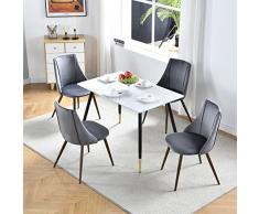 MEUBLE COSY Mesa Retro 110 cm Rectangular de Cocina, Juego de 4 sillas de Comedor de Terciopelo, Patas de Metal, Color Blanco + Gris, 110x70x75/46x53.5x83cm