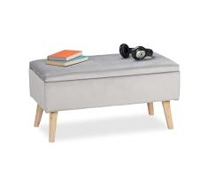 Relaxdays Baúl Almacenamiento, Terciopelo, 40 L, Acolchado, Patas Madera, Asiento Almacenaje, 41x80x40 cm, Gris Claro, 50% Tablero de Fibra 30% 20%, 1 Unidad