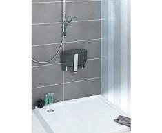 WENKO Asiento mural ducha Secura Premium - asiento de ducha abatible, capacidad de carga de 120 kg, Polipropileno, 37 x 37.5-56.5 x 30.5 cm, Antracita