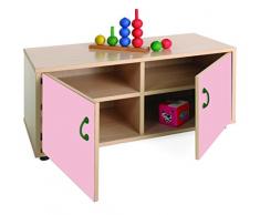 Mobeduc Mueble Infantil Superbajo Armario 4 Casillas, Haya, Haya y Rosa, 90x40x44 cm