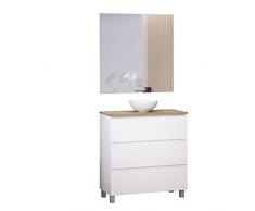 Baikal Conjunto de Mueble de Baño Ness, Especial para baños pequeños. Mueble de Fondo Reducido en 36cm, Incluye Lavabo Cerámico. Mueble MONTADO. Tres Cajones con Espejo 80 cm Blanco