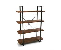Versa 10330112 Estantería de Pared 4 baldas Madera aglomerada y Metal, Marrón y Negro, 141,5 x 33 x 100 cm