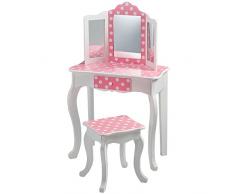 Teamson Kids Tocador De Madera para Niños con Espejo, Mesa Y Taburete Rosa VEN-TD-11670F