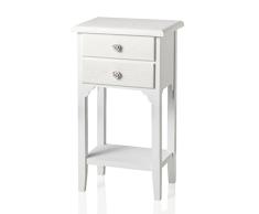 MONTEMAGGI Mesilla de Estilo Shabby Chic Blanca con Dos cajones y un Estante. Preciosa mesilla de Madera Decorada con Tiradores en Forma de Rosa de Resina, medidas 37x26x70 cm