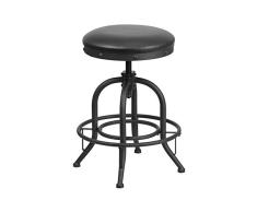 Flash Muebles 24 Contador Altura elevación Giratorio de Taburete con Asiento de Piel Negra, Metal, Negro, 54.61 x 47.625 x 35.56 cm