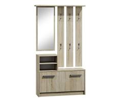 Shumee, Roble Armario ropero con Espejo, Zapatero, 24 x 85 x 180 cm, Sonoma, Madera, Standard, 24x85x180 cm