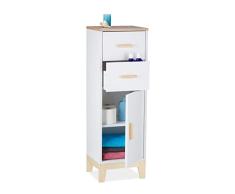 Relaxdays, 2 cajones, Compartimento de Puerta, 97,5 x 32 x 28 cm, para baño y Pasillo, Armario Mediano Estrecho, Color, 90% Tablero de Fibra 10% Madera, Blanco, marrón Claro, marrón