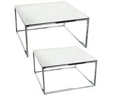 Set de 2 mesas cuadradas de Centro de Metal y Cristal en Cromado y Espejo 75x75x27 cm+65x65x22 cm