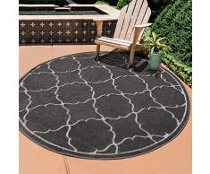SANAT Alfombra de exterior resistente a la intemperie – Alfombra para interior y exterior – Alfombra de balcón impermeable – Alfombras para terraza, jardín, cocina, baño o salón – gris, 120 cm redonda