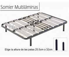 HOGAR 24 Somier Multiláminas con Reguladores Lumbares + Juego De 5 Patas De 25.5cm, 135x200cm