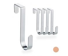 Relaxdays Colgador Puerta, Pack de 5, Ganchos para Colgar, para Baño, Cocina o Pasillo, Metal, 12 cm de Largo, Plateado
