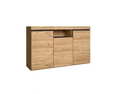 Skraut Home | Aparador | Modelo Naturale | 140 x 40 x 81 cm | Mueble Auxiliar de Entrada con 3 Puertas | con Estilo Nórdico | Melamina | Roble y Negro