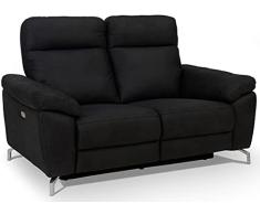 Ibbe Design Sofá Reclinable con Función Relax Eléctrico con Reposapiés Negro 2 Plazas Selesta Tapizado en Tela Sillas Sillón de Salón Sala de Estar