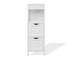 Rebecca Mobili Cómoda Blanca para Baño, Armario Compacto E Independiente, MDF, 1 Estante 2 Cajones, Multifunción, para Cocina Lavadero - Dimensiones: 84x30x30 cm (A x AN x FON) - Art. RE6682