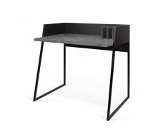Symbiosis Volga Escritorio con Estructura de Metal, divisores pequeños, con pasacables, Madera de ingeniería, Negro y Concrete, 90 x60 x88 cm (LxBxH)
