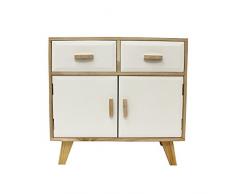 JVL - Retro Color Blanco Natural Madera de Paulownia 2 cajones 2 Puerta Dormitorio Armario, Madera, Natural, Color Blanco