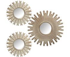 DRW Set de 3 Apliques de Pared Redondos con Espejos de melamina en Blanco Viejo 35cm-1 Pz y 25cm-2 Pz.