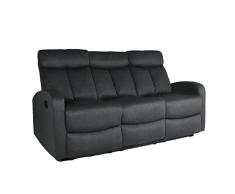 SHIITO - Sofá de 3 Plazas y Función Relax - 180 x 100 x 95 cm - Modelo Siberia - 2 Asientos Respaldo y Reposapiés Reclinables - Apertura Manual - Gris