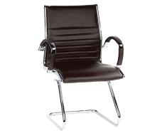 hjh OFFICE 660525 Silla de confidente Parma V Cuero Marrón, Silla movible libremente de diseño Moderno, Apoyabrazos de Aluminio, cromados