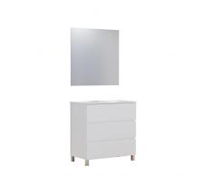BAIKAL Conjunto de Mueble de Baño NEO con Espejo Luna Lisa, Tres Cajones o Dos Puertas, Mueble con Patas. Varios Acabados y Medidas. Melamina 16mm. MUEBLE MONTADO. 3c 70 Blanco