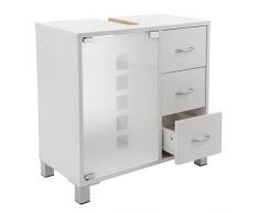 LIMAL - Armario de baño con 3 cajones, Madera, 30 x 60 x 56 cm (para acoplar a Pared, Orificio para Grifo, Puerta de Cristal), Color Blanco