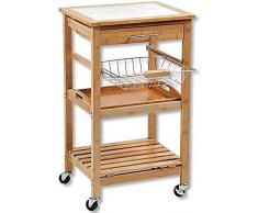 Kesper Carro de Cocina 25776 13 de bambú, tamaño: 49 x 81 x 38 cm, Metal, marrón, B 49 x H 81 x T 38 cm