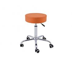 QUIRUMED Taburete Base cromada 5 Ruedas, Acero, Color Naranja, Tapizado en Polipiel, Relleno de Alta Densidad, Ligero, Regulable en Altura, hasta 150 kg