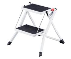Home Vida 1 Taburete Plegable de 2 escalones, Escalera de Cocina compacta, Resistente y Antideslizante, Metal, Blanco/Negro, 49 x 50 x 45 cm