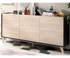 DEKIT - Aparador de 3 puertas color Grafito / Natural 75x155x43 cm - Modelo NESS