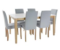DT MB-178746 Mesa Comedor con Sillas Roble Poliéster, Gris/Beige, 150 x 90 x 74 cm