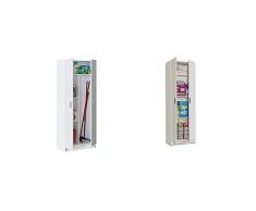 Habitdesign 007142O - Armario Multiusos escobero de 2 Puertas, Color Blanco Mate + 007144O - Armario 2 Puertas Multiusos, Armario Auxiliar Color Blanco