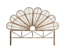 DRW Cabecero de Cama de 175 cm de Ratan Natural semicircular 182X63X70 cm