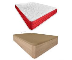 DUÉRMETE ONLINE - Pack Colchón Viscoelástico Lite Reversible + Canapé Madera Abatible Gran Capacidad | Color Cambria 90 x 190