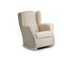 Sillonea - Sillón Lactancia Roma, Usado para amamantar/Dar el Pecho. Butaca balancín para habitación del Bebe. Medida: 96x74x77 cm. Tapizado con Tela Antimanchas. (Beige, Madera Lacado Blanco)