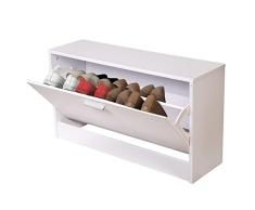 BAKAJI Zapatero Ahorro de Espacio 1 Puerta Baja Slim Entrada Madera 80 x 24 x 45 cm, Color Blanco, 80x24x45 cm