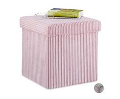 Relaxdays Taburete, Plegable, Banqueta con Espacio de Almacenamiento, Pana, Cuadrado, con Tapa, 38 x 38 x 38 cm, Rosa, 1 Unidad