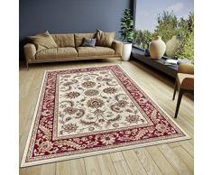 Hanse Home Reni Alfombra Oriental – Alfombra clásica densa Tejida con Adornos y Motivos Florales, Pelo Corto Suave para Dormitorio, Comedor, salón, Pasillo, Color Crema y Rojo, 57 x 90 cm