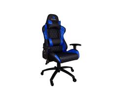 Silla Gaming con Almohada Cervical y Cojín Lumbar DeepCommand II. Silla Ergonómica con Ruedas de Silicona, Tejido PU Transpirable, Reposabrazos Ajustables. Color Azul y Negro