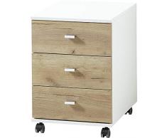 Germania GW-Lioni 4151-513 - Cajonera en Color Blanco y Efecto Roble de Navarra, con Tres cajones, 40 x 57 x 49 cm (Anchura x Altura x Profundidad)