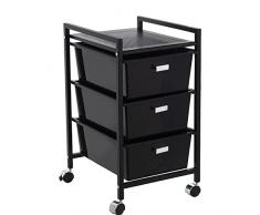 DRW Carro de baño con 3 cajones de Metal y PP con Ruedas en Negro 65x32.5x39 cm