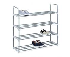 Relaxdays Zapatero Metal, Estantería Zapatos, Estante, 4 Baldas, Metálico, 16 Pares, 1 Ud, 93 x 90 x 30 cm, Plateado