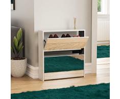 Vida Designs Welham-Armario cajones y Espejo, Organizador de Almacenamiento, Zapatero de Madera, Color Blanco, White, 2 Drawer